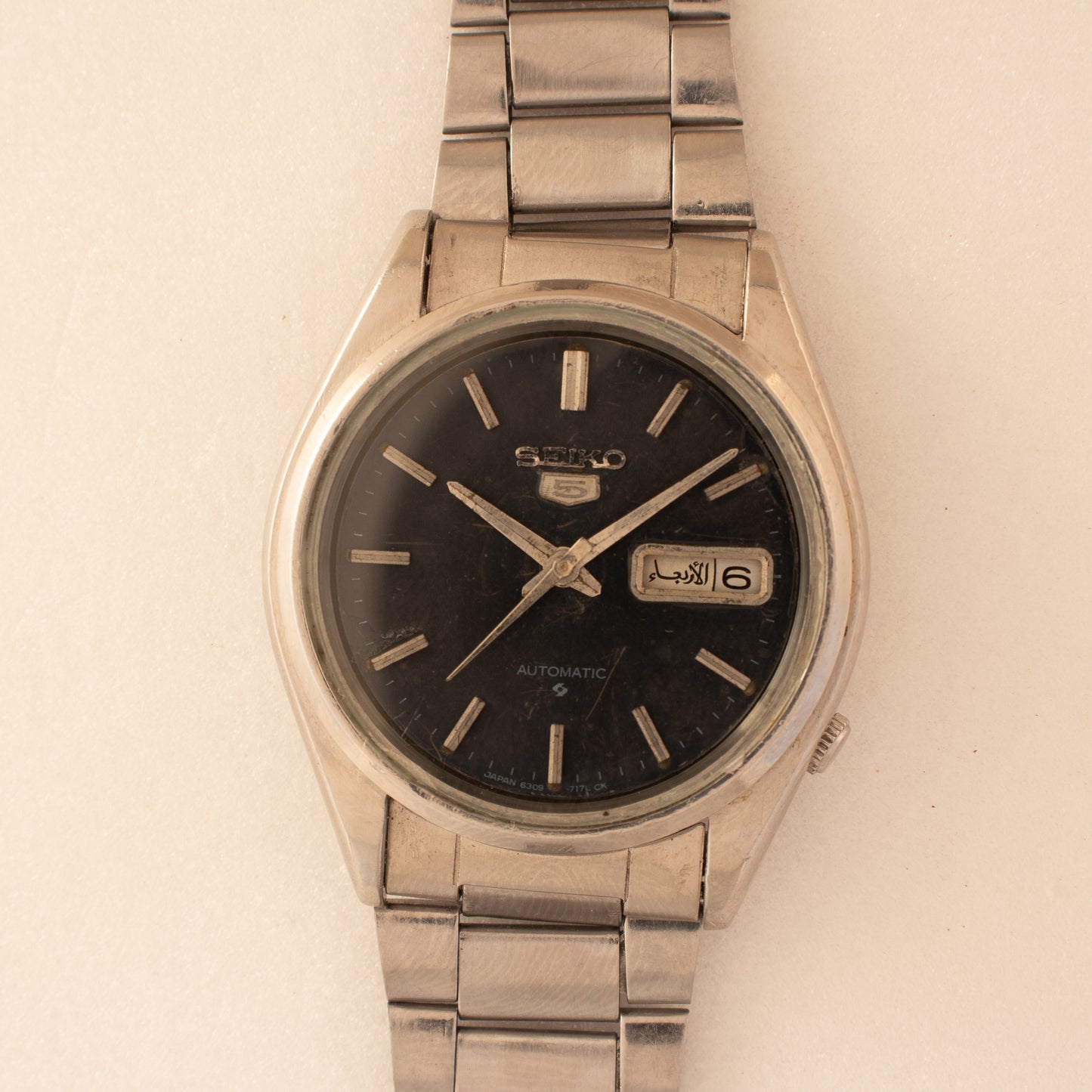 Vintage Seiko 5 Automatic Black Dial 6309-8800 Arabic/English Day Men's Watch