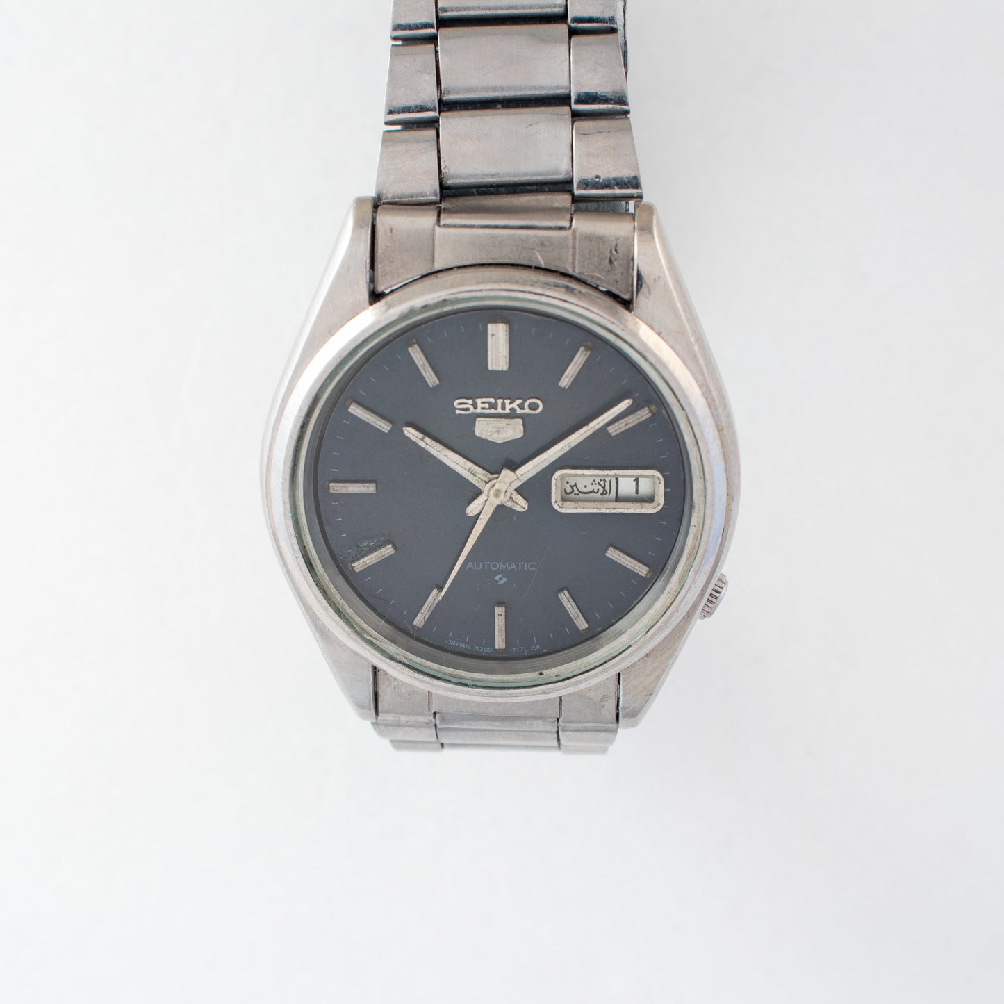 Vintage Seiko 5 Auto Dark Blue Dial 6309-8800 Arabic/English Day Men's Watch