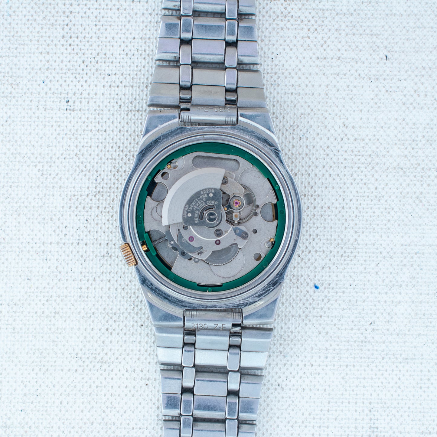 Vintage Seiko 5 Auto Rare Watch Striped Gold Dial 4227-00C0 Arabic/English Days