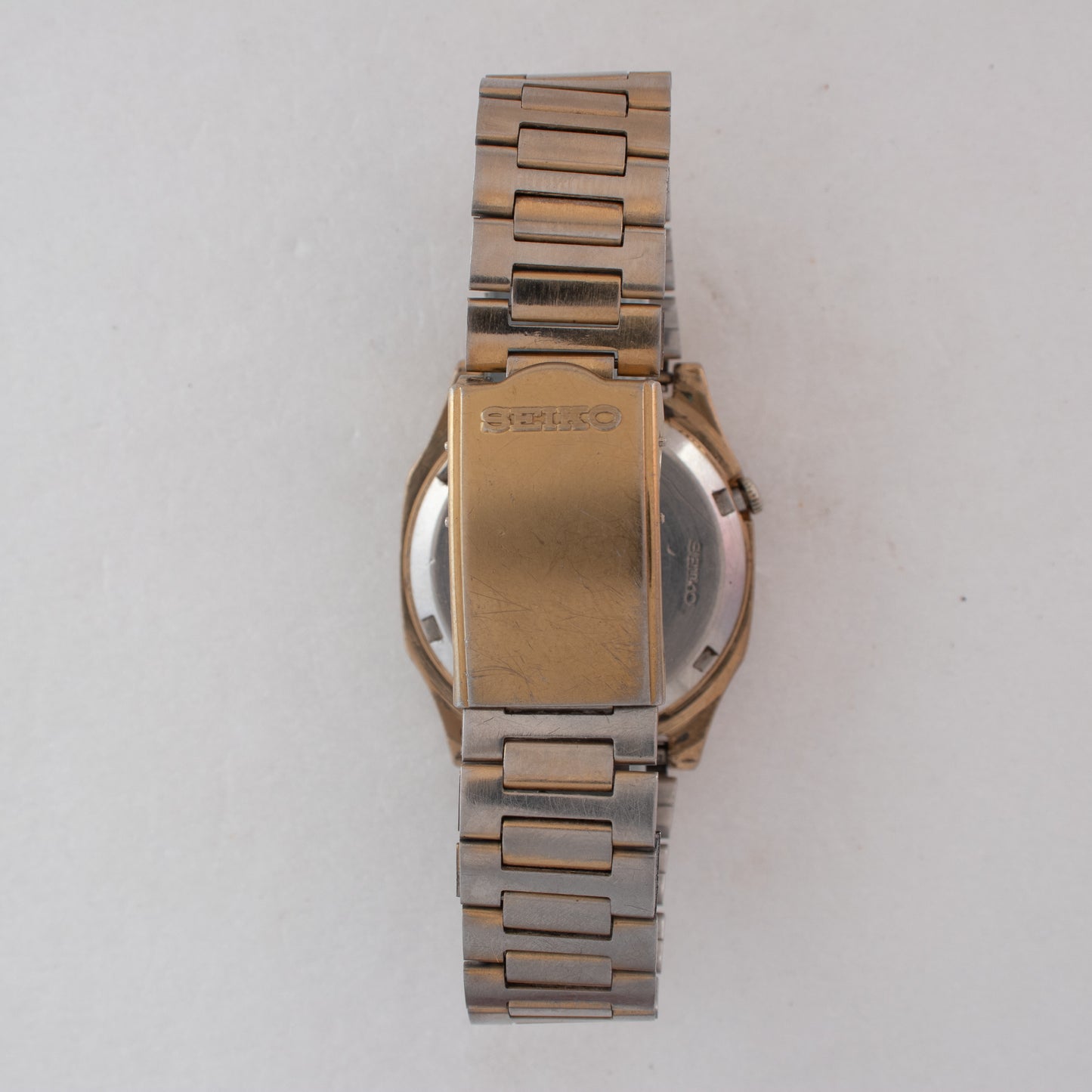 Vintage Seiko 5 Auto Square TV Case 7009-5862 Gold Dial Arabic English Day Watch
