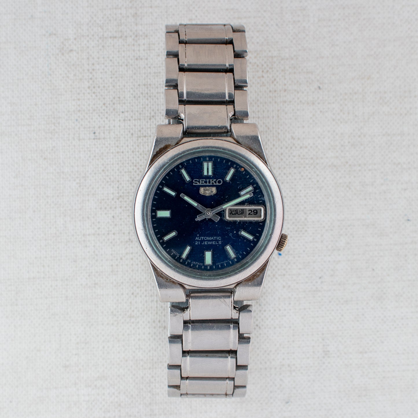 Vintage Seiko 5 Auto Unsex Watch Deep Blue Dial 4227-00C0 21J Arabic/English Day