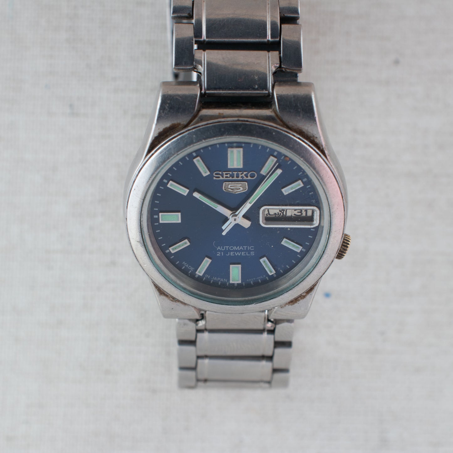 Vintage Seiko 5 Auto Unsex Watch Deep Blue Dial 4227-00C0 21J Arabic/English Day