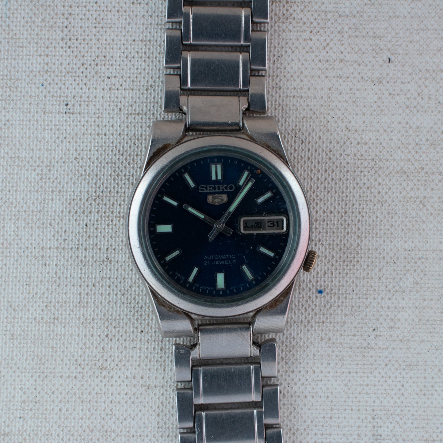 Vintage Seiko 5 Auto Unsex Watch Deep Blue Dial 4227-00C0 21J Arabic/English Day