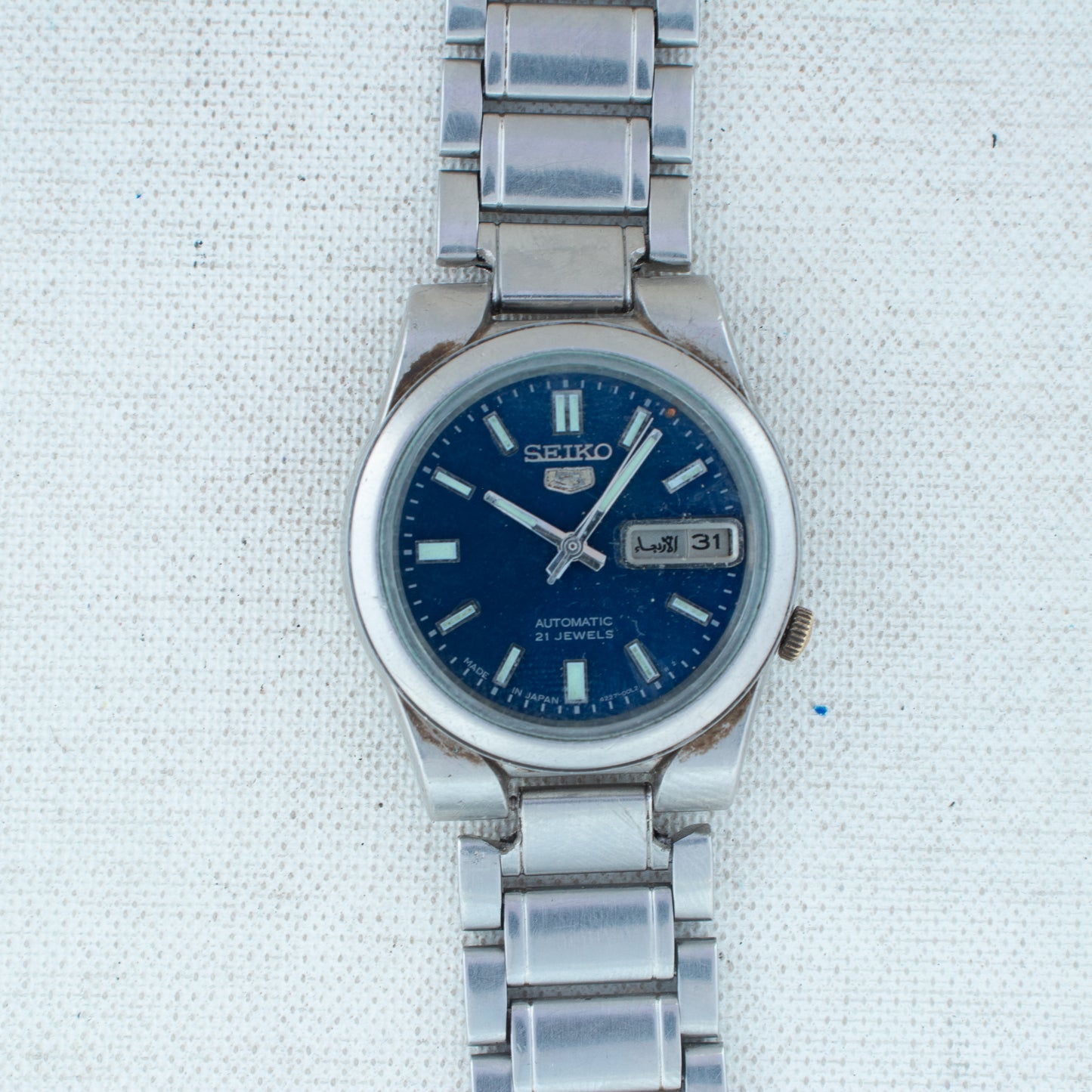 Vintage Seiko 5 Auto Unsex Watch Deep Blue Dial 4227-00C0 21J Arabic/English Day