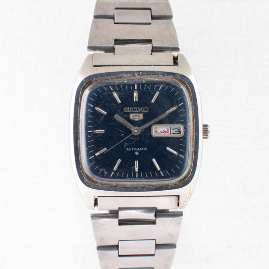 Vintage Seiko 5 Auto Watch 6309-5090 Dark Blue Dial TV Case Arabic English Days