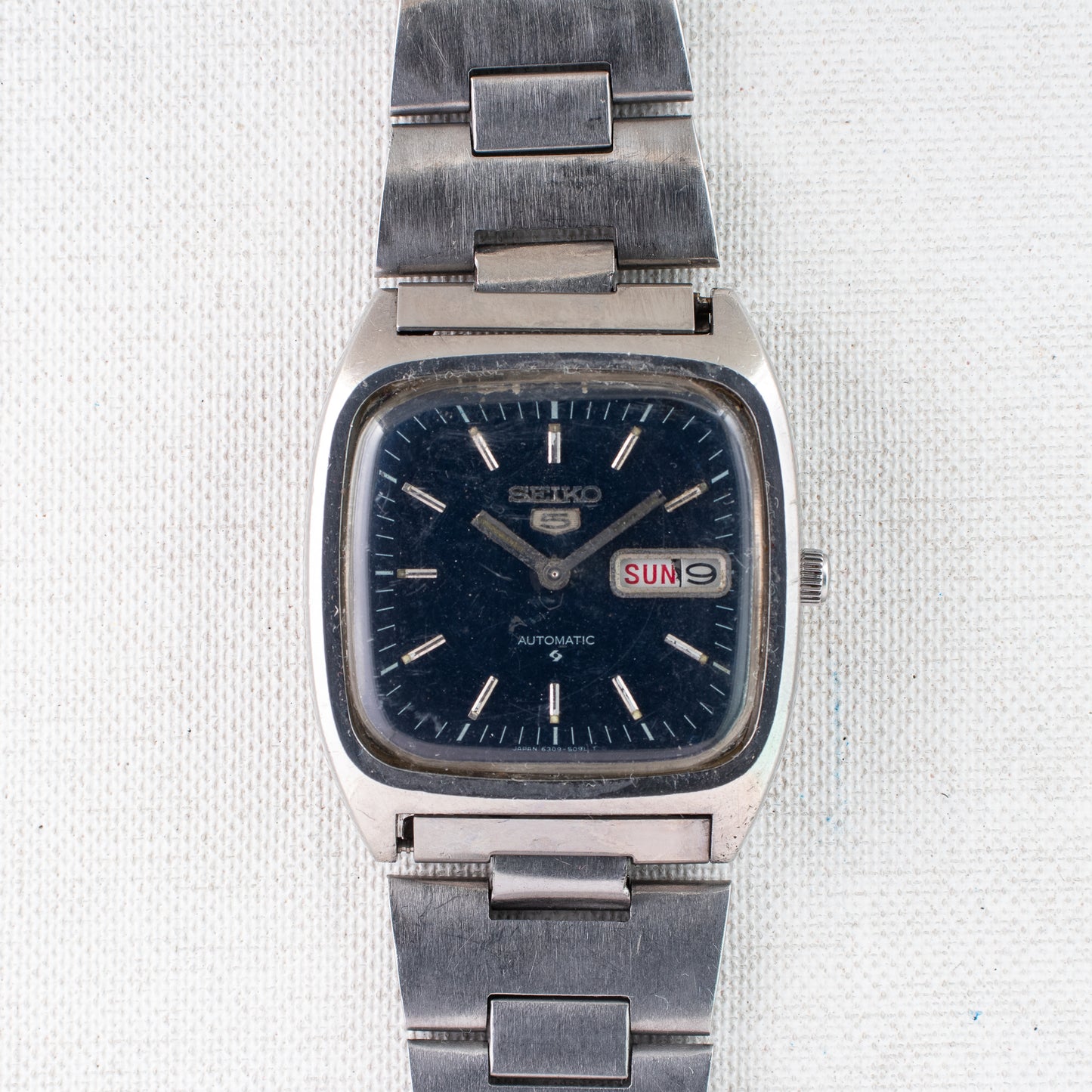 Vintage Seiko 5 Auto Watch 6309-5090 Dark Blue Dial TV Case Arabic English Days