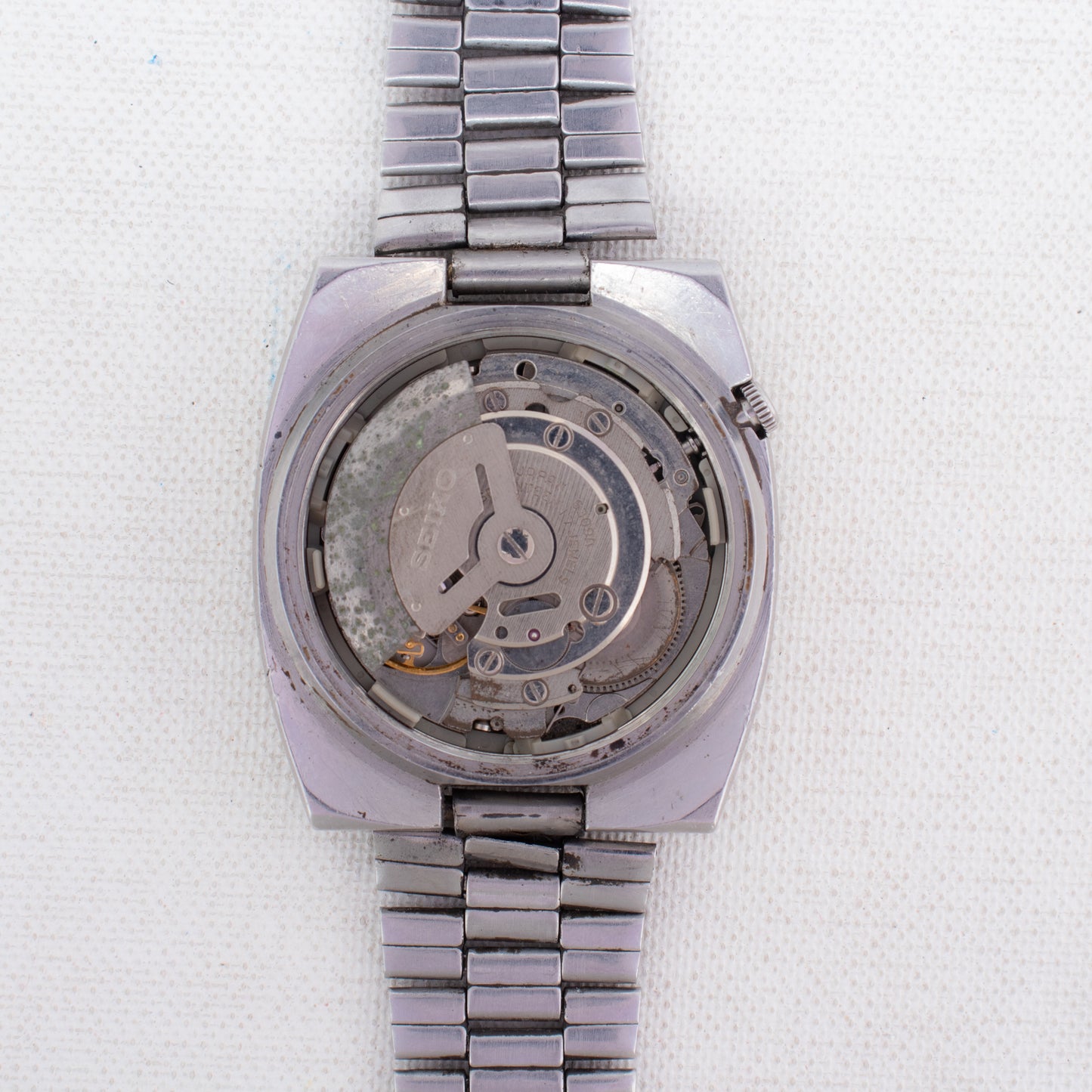 Vintage Seiko 5 Auto Watch 6309-5100 Blue Textured Dial TV Case, Bilingual Days