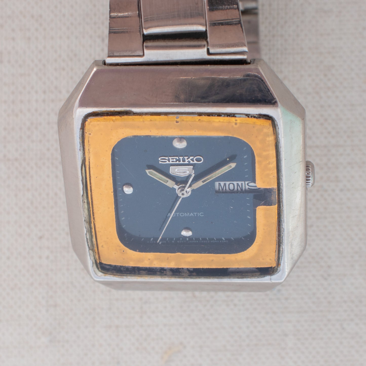 Vintage Seiko 5 Auto Watch 6309-545A Blue Dial Gold Bezel Arabic English Days