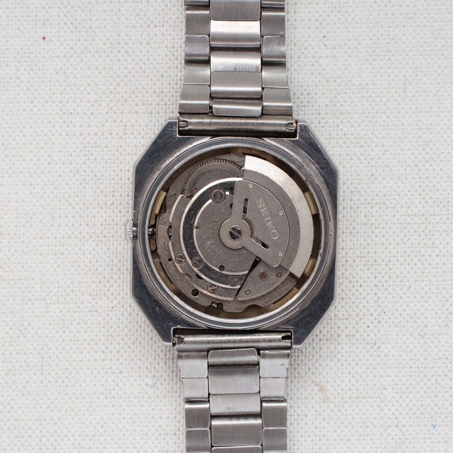 Vintage Seiko 5 Auto Watch 6309-545A Blue Dial Gold Bezel Arabic English Days