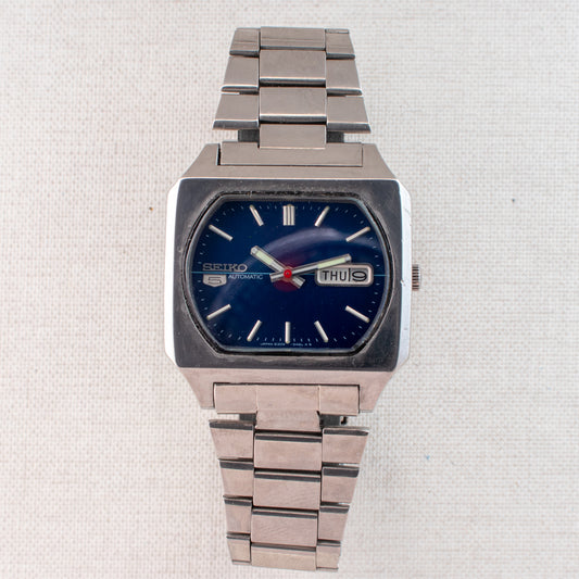 Vintage Seiko 5 Auto Watch 6309-5510 Blue Dial TV Case Arabic English Days MINT
