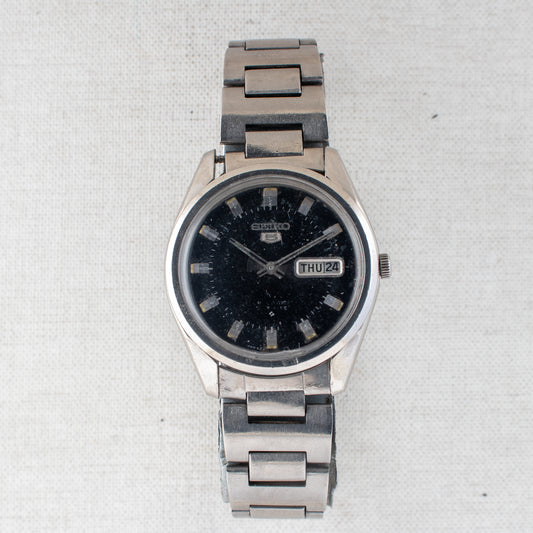 Vintage Seiko 5 Auto Watch Black "Stardust" Patina Dial 6309-8880 English/Arabic