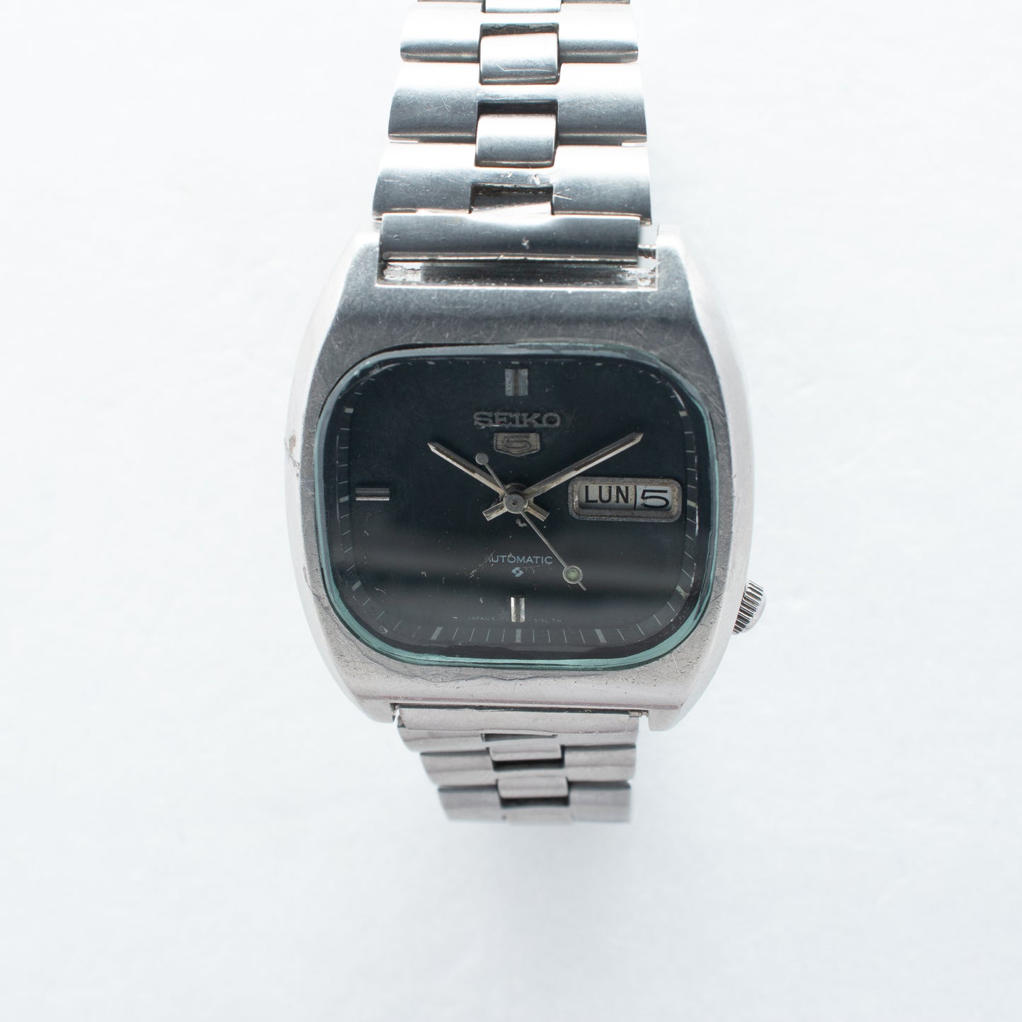 Vintage Seiko 5 Automatic 6309-5120 Black Dial TV Case Watch Italian/English Day