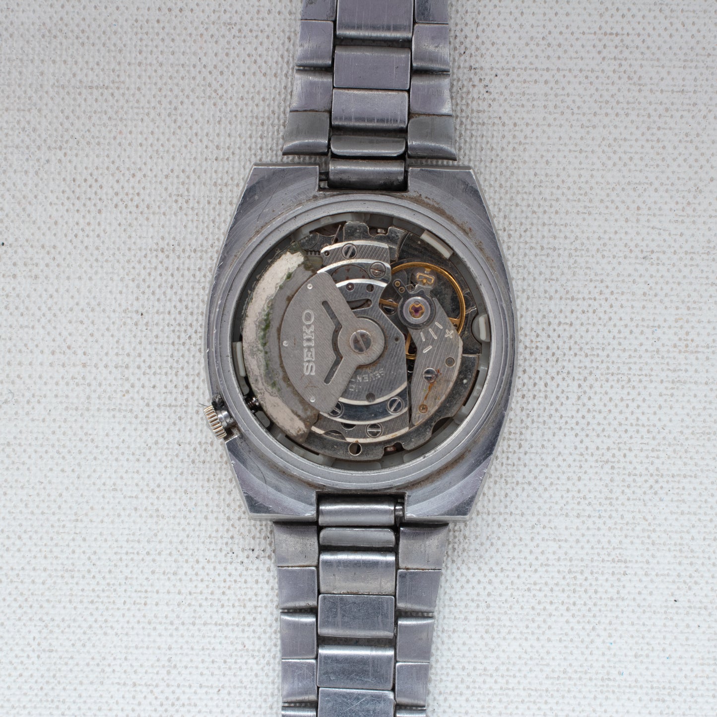 Vintage Seiko 5 Automatic 6309-5180 Silver Dial Crystal Gold Accents 1979 Watch
