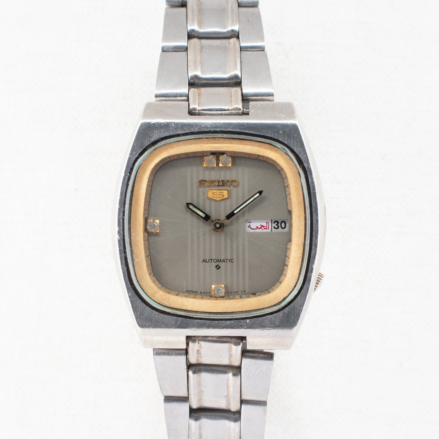 Vintage Seiko 5 Automatic 6309-5180 Silver Dial Crystal Gold Accents 1979 Watch