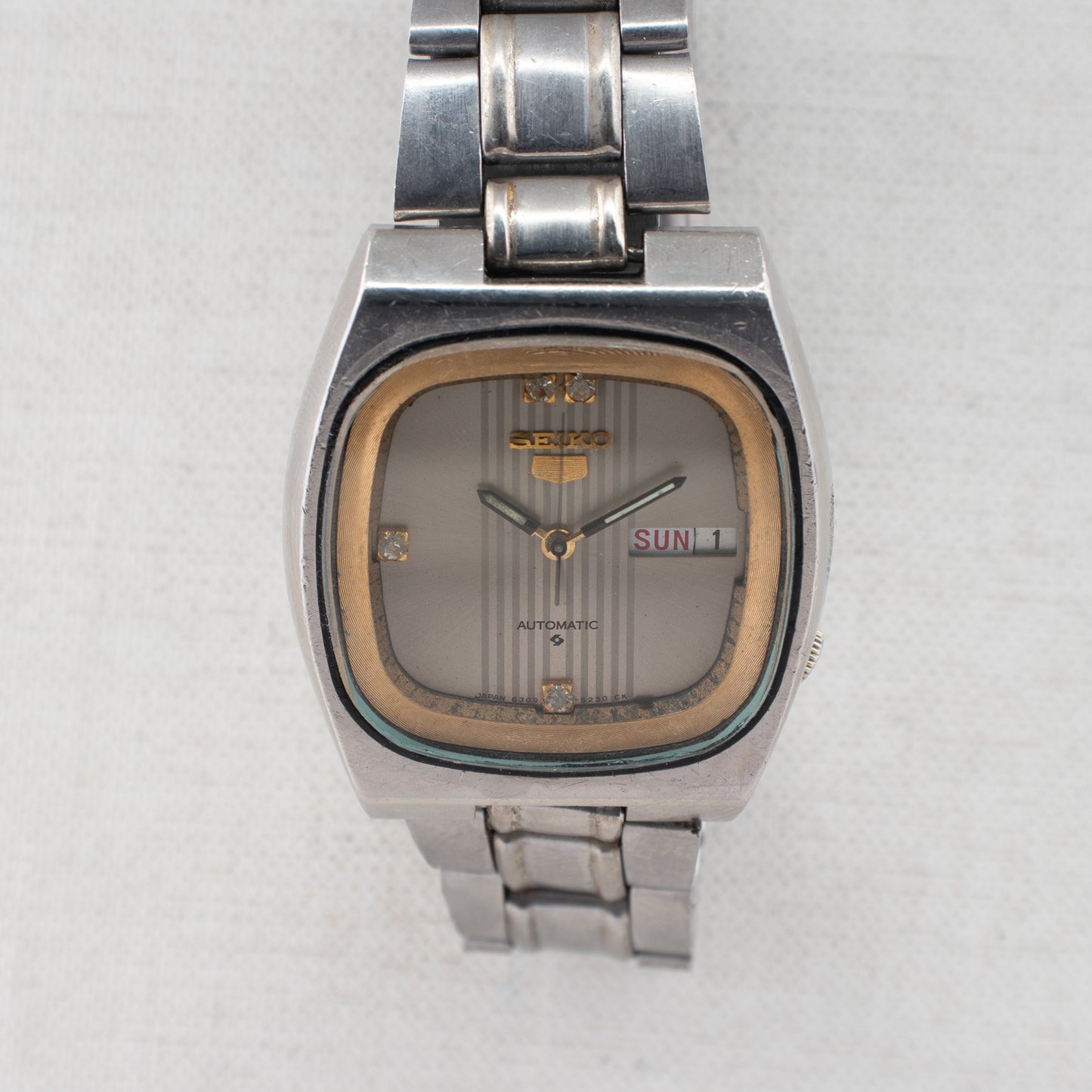 Vintage Seiko 5 Automatic 6309-5180 Silver Dial Crystal Gold Accents 1979 Watch