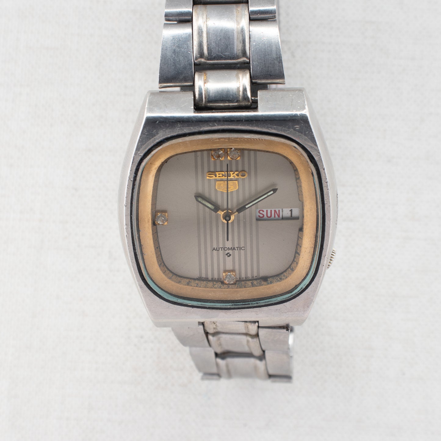 Vintage Seiko 5 Automatic 6309-5180 Silver Dial Crystal Gold Accents 1979 Watch