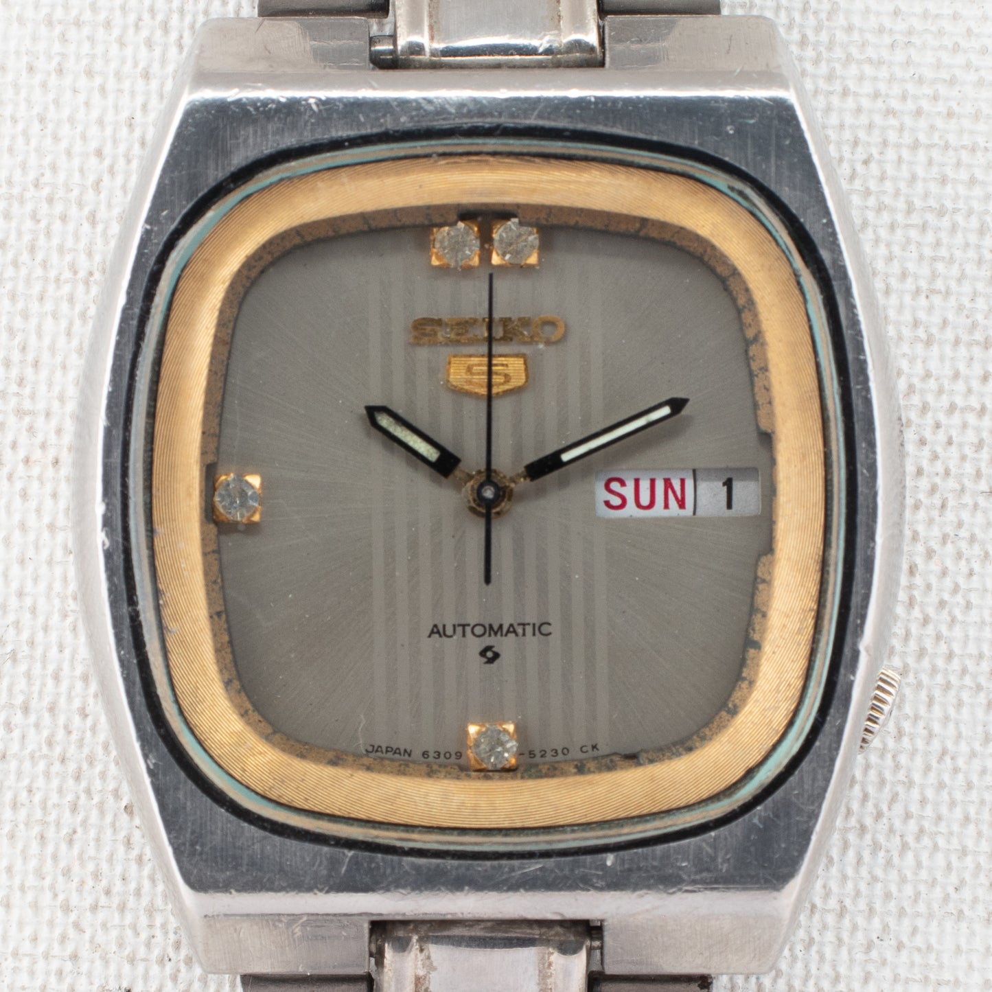 Vintage Seiko 5 Automatic 6309-5180 Silver Dial Crystal Gold Accents 1979 Watch