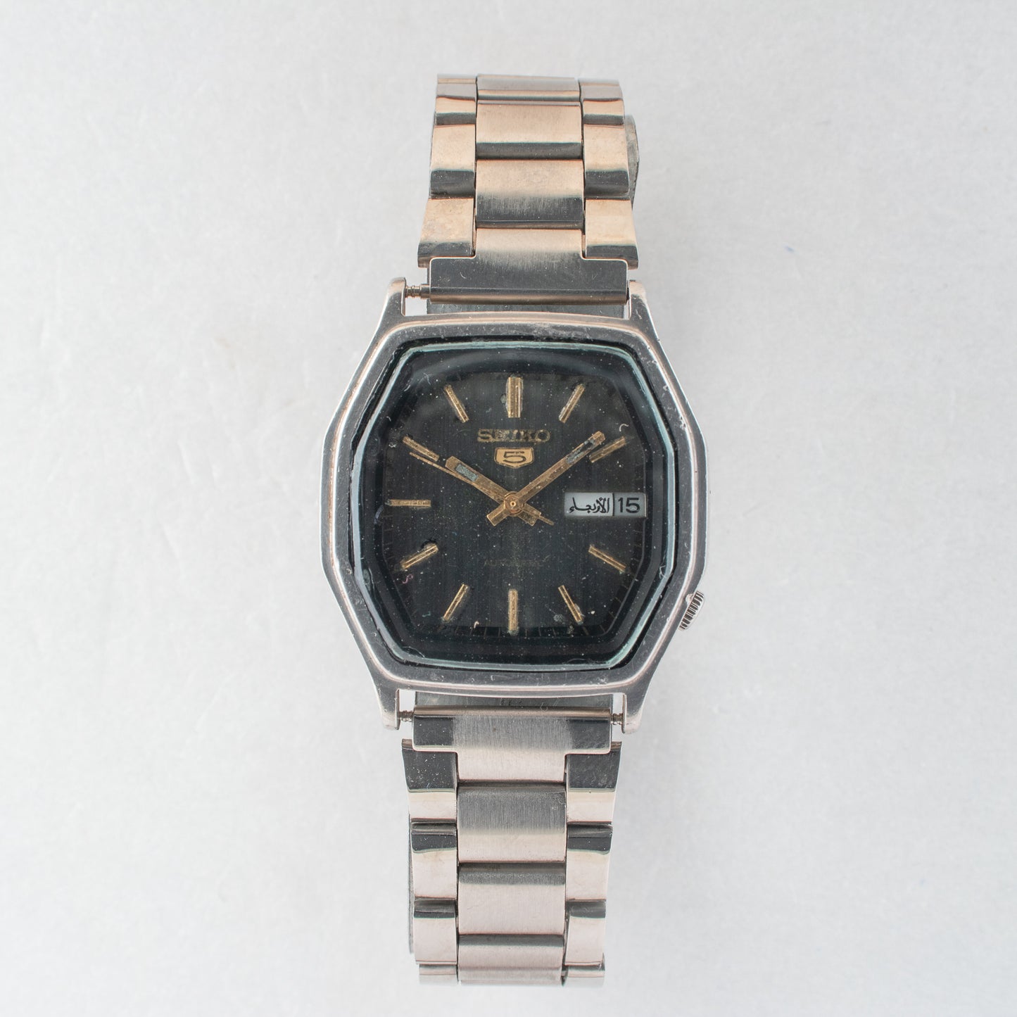 Vintage Seiko 5 Automatic 6309-584A Hexagonal Case Black Dial Rare Watch 1983