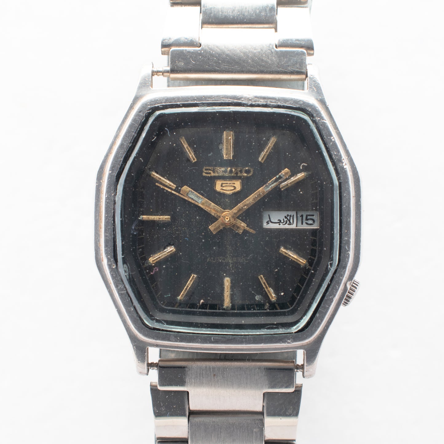 Vintage Seiko 5 Automatic 6309-584A Hexagonal Case Black Dial Rare Watch 1983