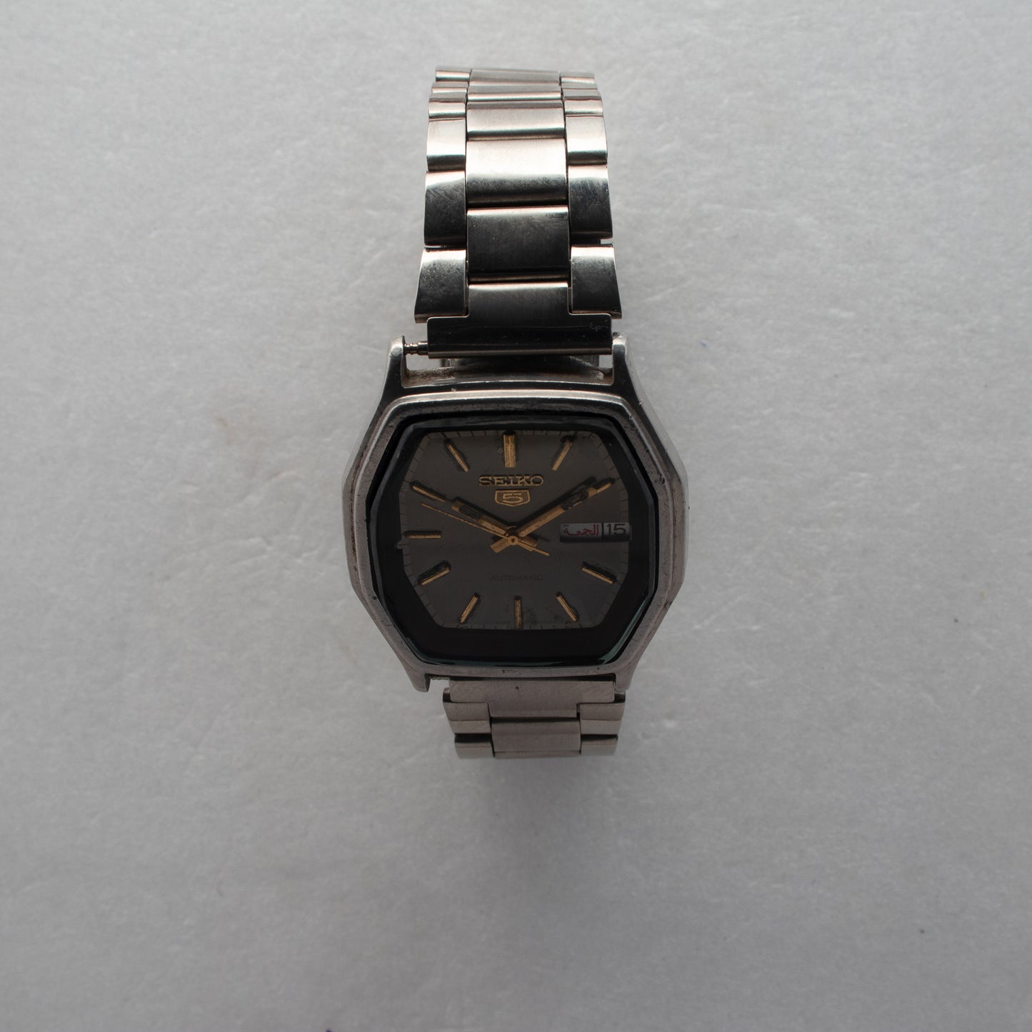 Vintage Seiko 5 Automatic 6309-584A Hexagonal Case Black Dial Rare Watch 1983