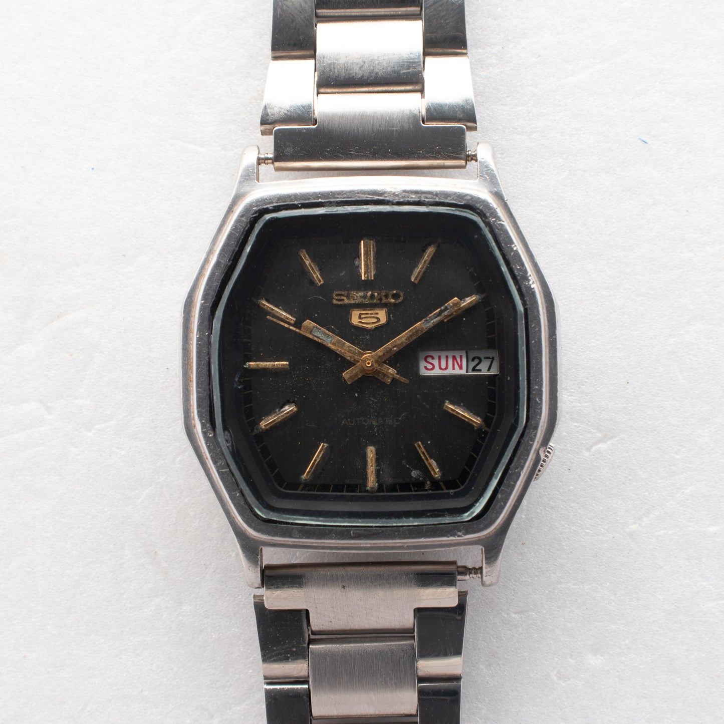 Vintage Seiko 5 Automatic 6309-584A Hexagonal Case Black Dial Rare Watch 1983