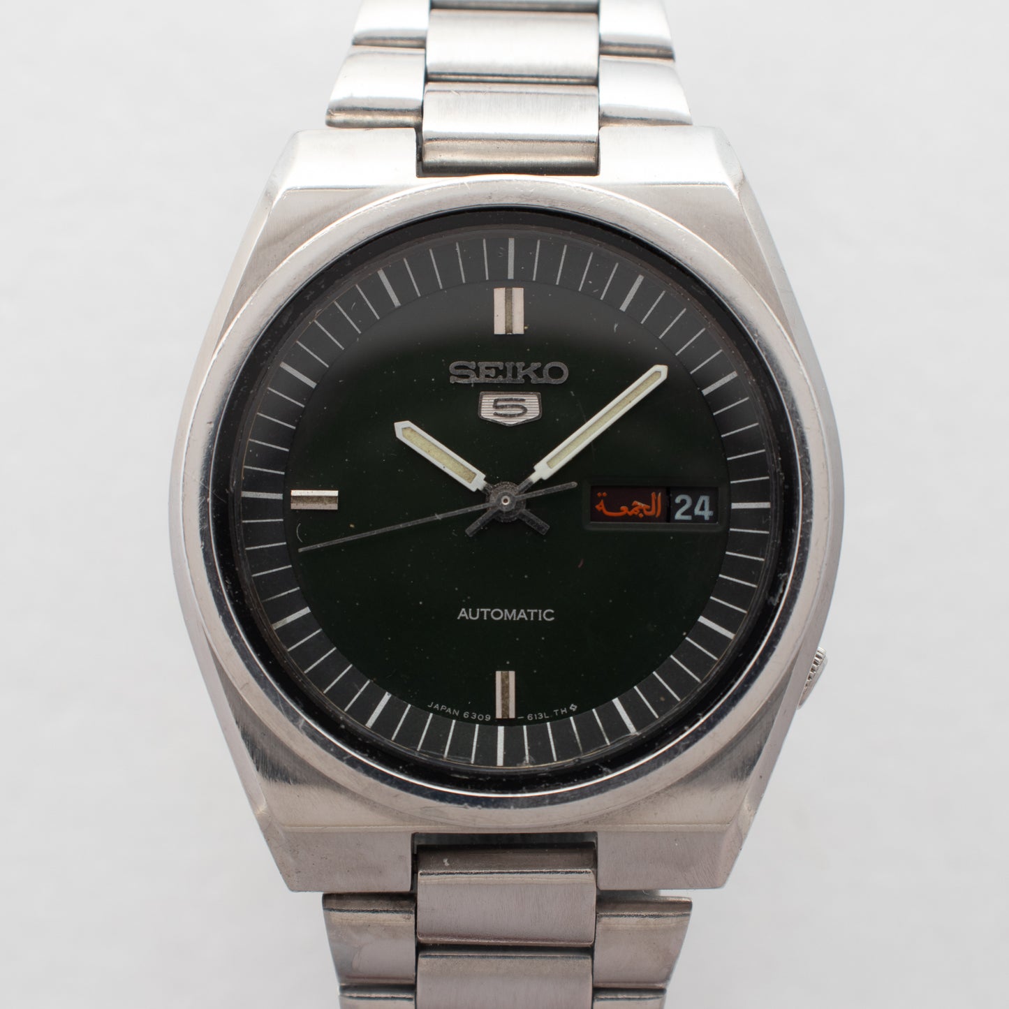 Vintage Seiko 5 Automatic 6309-611A Dark Green Dial Watch English/Arabic Day