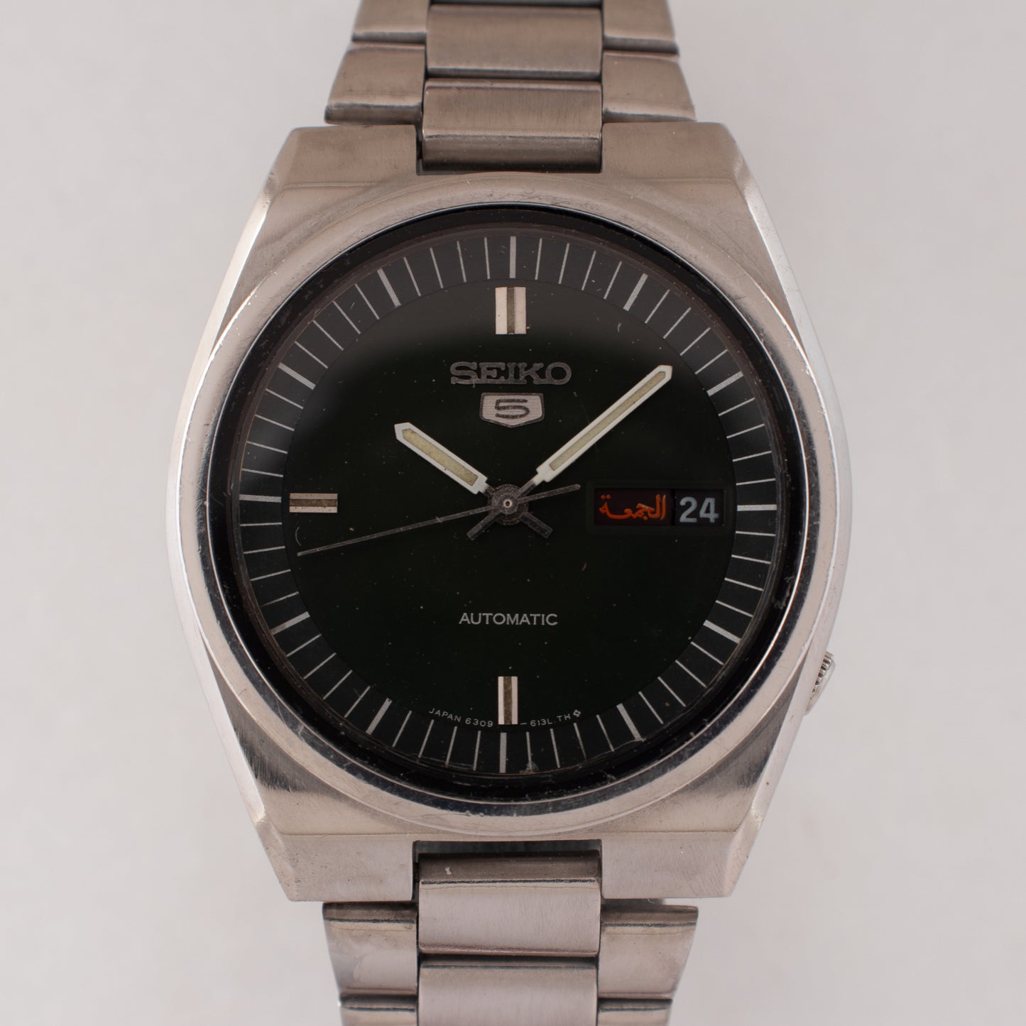 Vintage Seiko 5 Automatic 6309-611A Dark Green Dial Watch English/Arabic Day