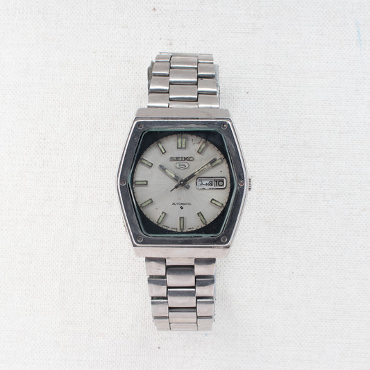 Vintage Seiko 5 Automatic 6309-615A Arabic/English Days Silver Dial 1981 Watch