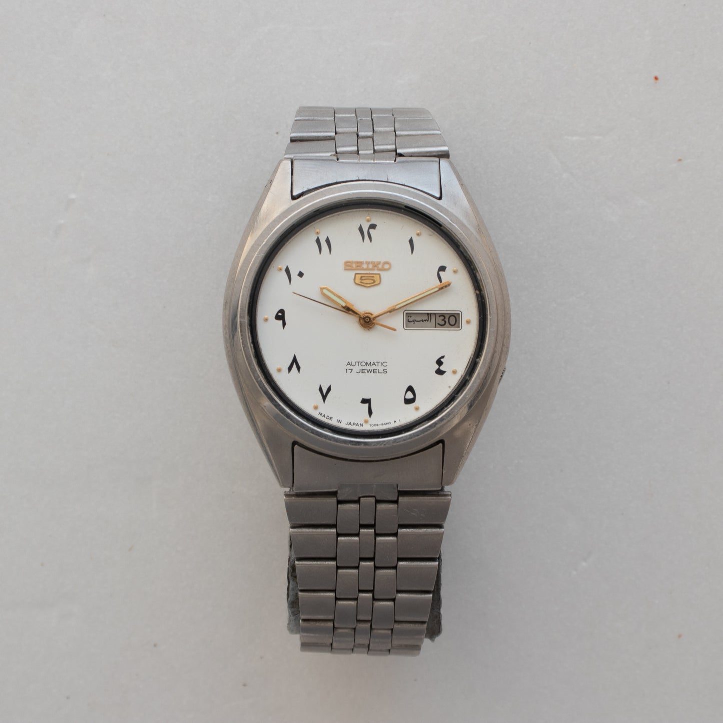 Vintage Seiko 5 Automatic 7009-3181 Rare Arabic Hindu Numerals White Dial Watch