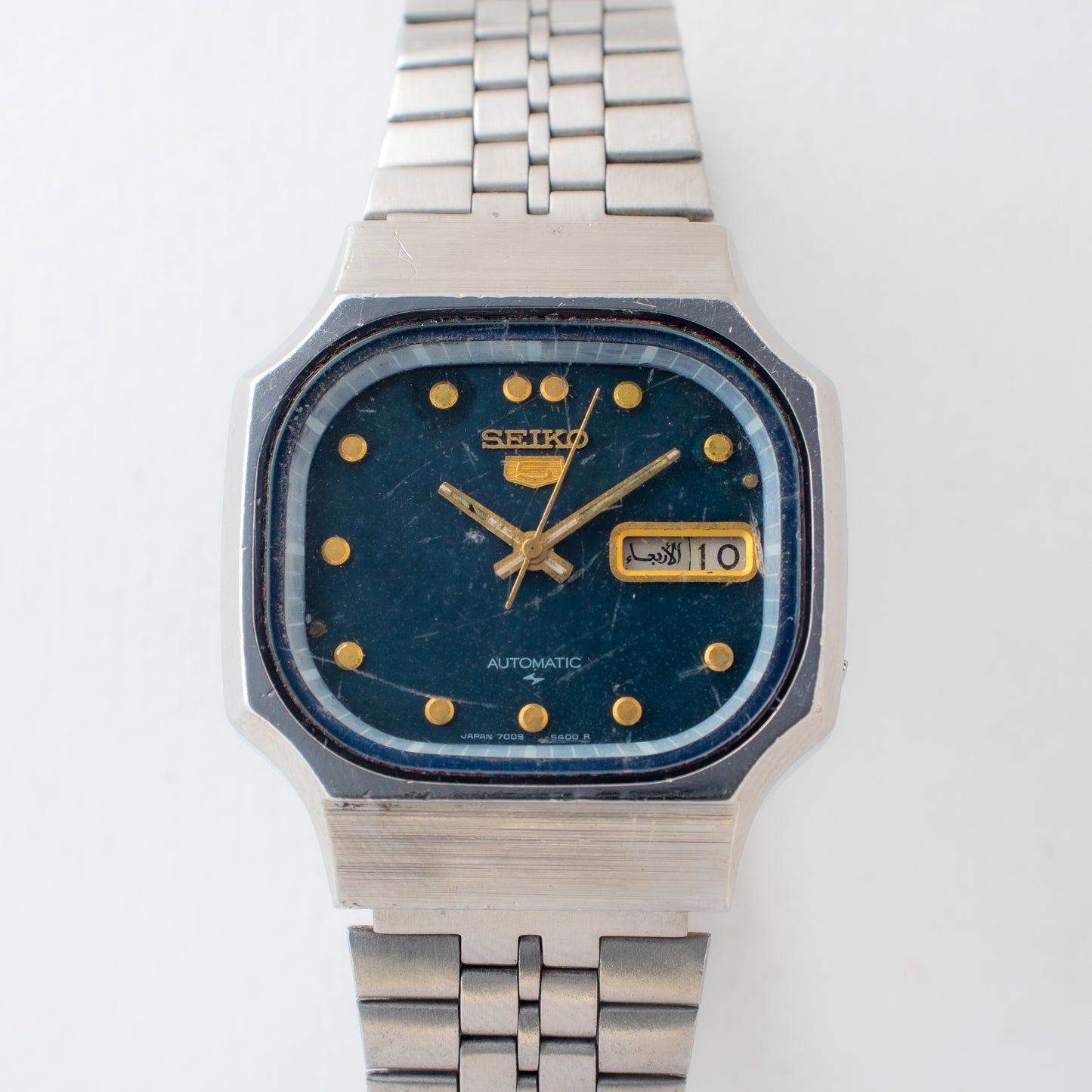 Vintage Seiko 5 Automatic 7009-529A Green Dial TV Case Arabic/English Day Watch