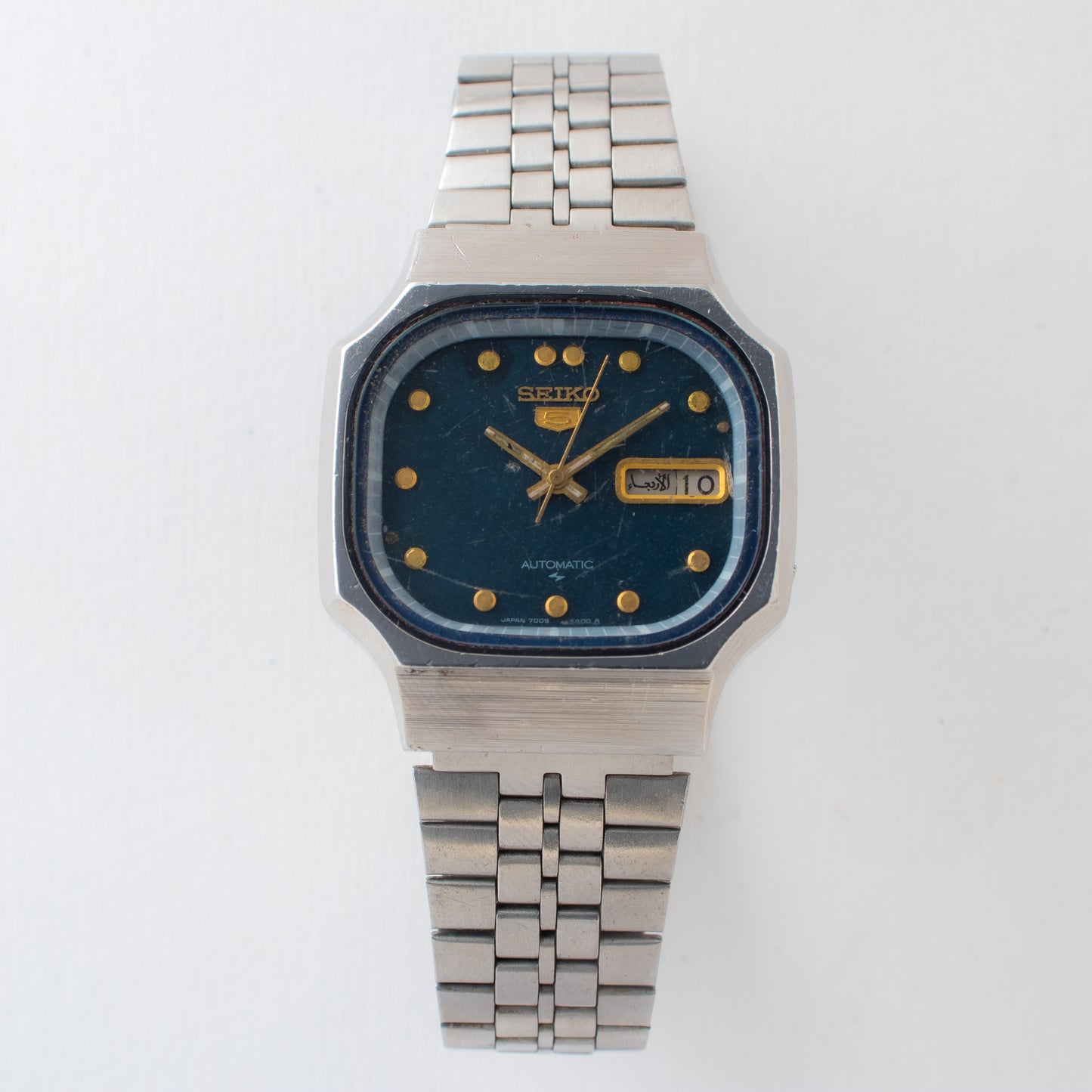 Vintage Seiko 5 Automatic 7009-529A Green Dial TV Case Arabic/English Day Watch