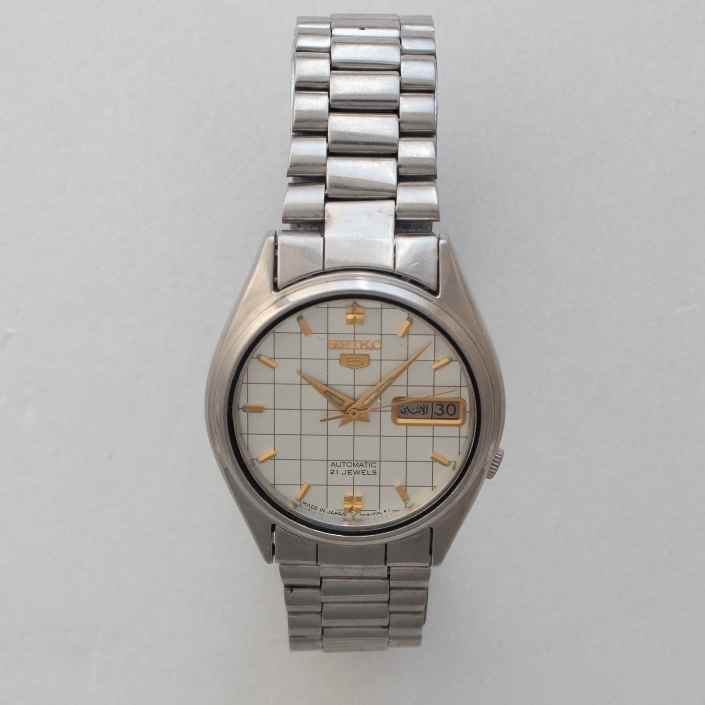 Vintage Seiko 5 Automatic 7019-6081 White Grid/Waffle Dial 21J Men's Watch Japan