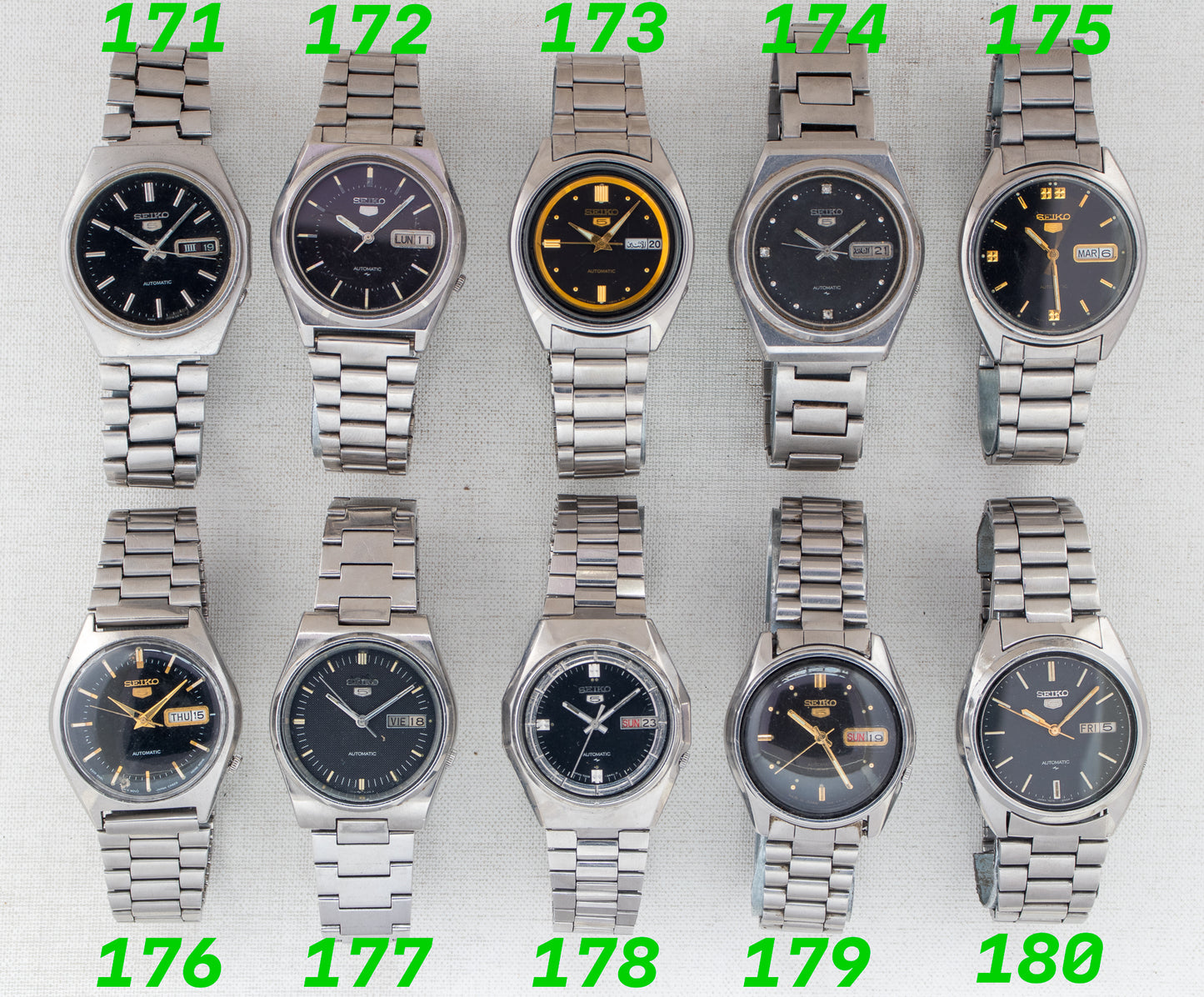 Vintage Seiko 5 Automatic Collection | Black Dials, Silver & Gold Accents | Refs: 6309-7160, 7009-8760, 6309-583A, 7009-8530, 6309-8840, 6309-8670, 7009-3101, 7009-8830, 7009-4040, 7009-3040