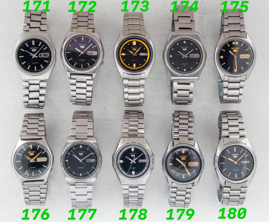 Vintage Seiko 5 Automatic Collection | Black Dials, Silver & Gold Accents | Refs: 6309-7160, 7009-8760, 6309-583A, 7009-8530, 6309-8840, 6309-8670, 7009-3101, 7009-8830, 7009-4040, 7009-3040