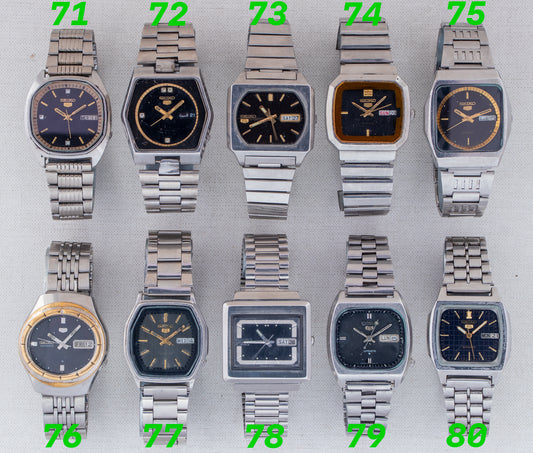 Vintage Seiko 5 Black Dials | TV & Geometric Cases | Refs: 7009-521A, 6309-6070, 6309-5510, 6309-525J, 6309-6200, 7009-5250, 6309-584A, 6309-5030, 6309-5120, 7009-5860