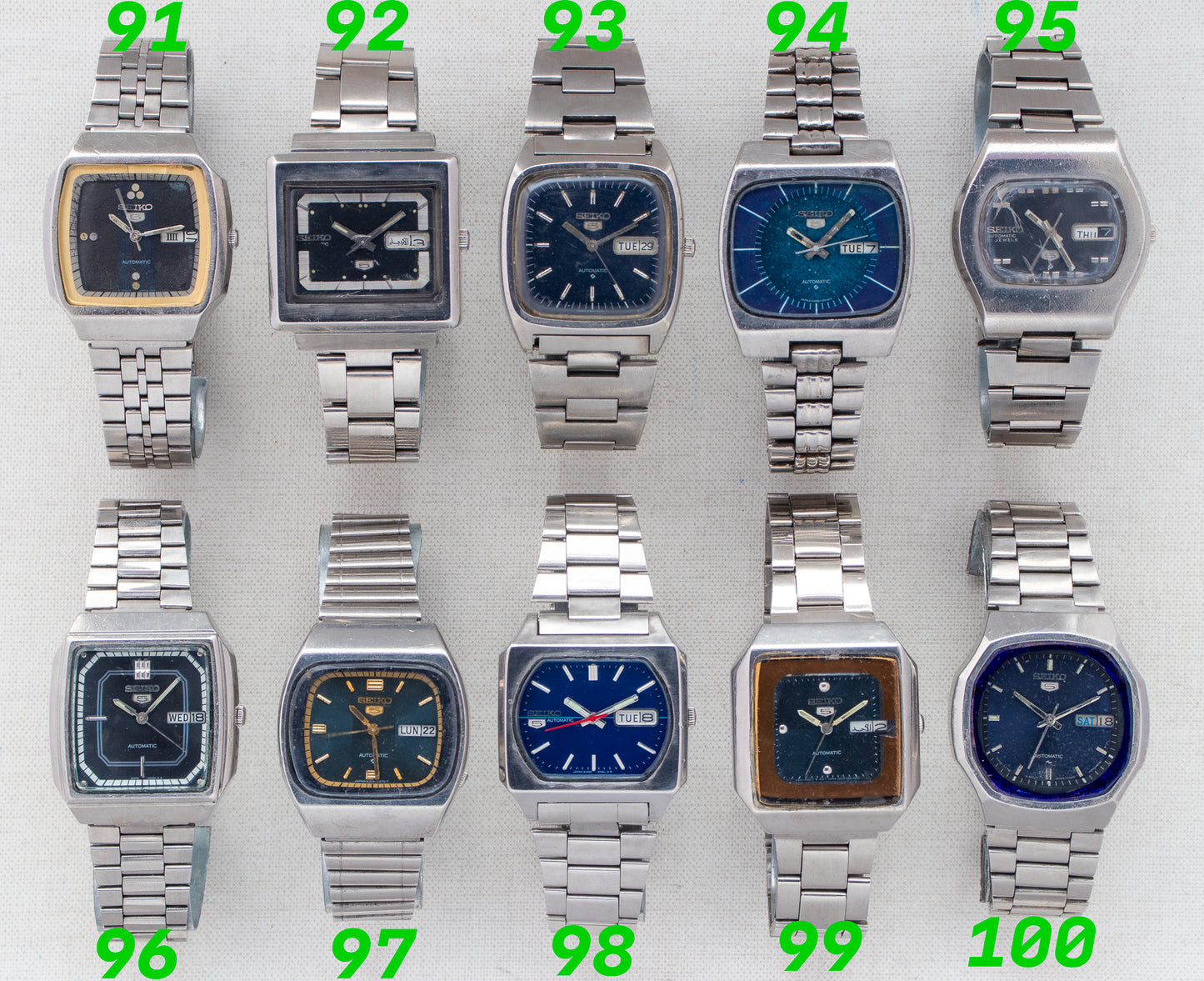 Vintage Seiko 5 Automatic Blue Dials | TV Cases | Refs: 6309-549A, 6309-5030, 6309-5090, 6309-5100, 6119-5401, 6309-566A, 6309-522A, 6309-5510, 6309-545A, 7009-8210