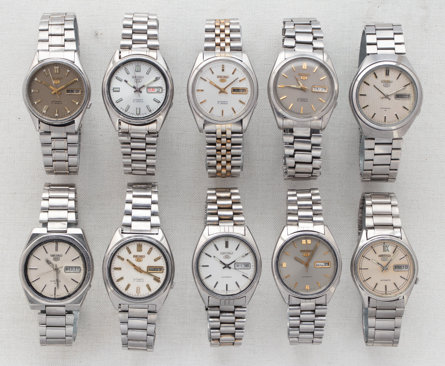Vintage Seiko 5 Automatic Collection | Champagne, White, Silver & Grey Dials | Refs: 7009-8920, 7S26-3040, 7009-821J, 7S26-8210, 7009-8600, 7009-885R, 7009-8331, 6309-8840, 7009-3111