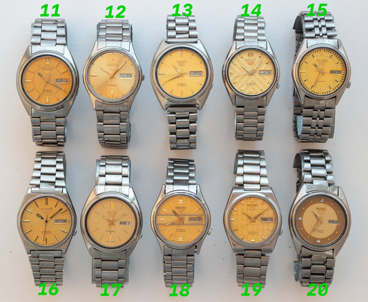 Vintage Seiko 5 Automatic Collection | Gold & Yellow Dials | Rare Models: 7009-3041, 6309-8880, 7009-8331, 7019-6081, 7009-6001, 7019-8180, 7009-8742, 7009-7031