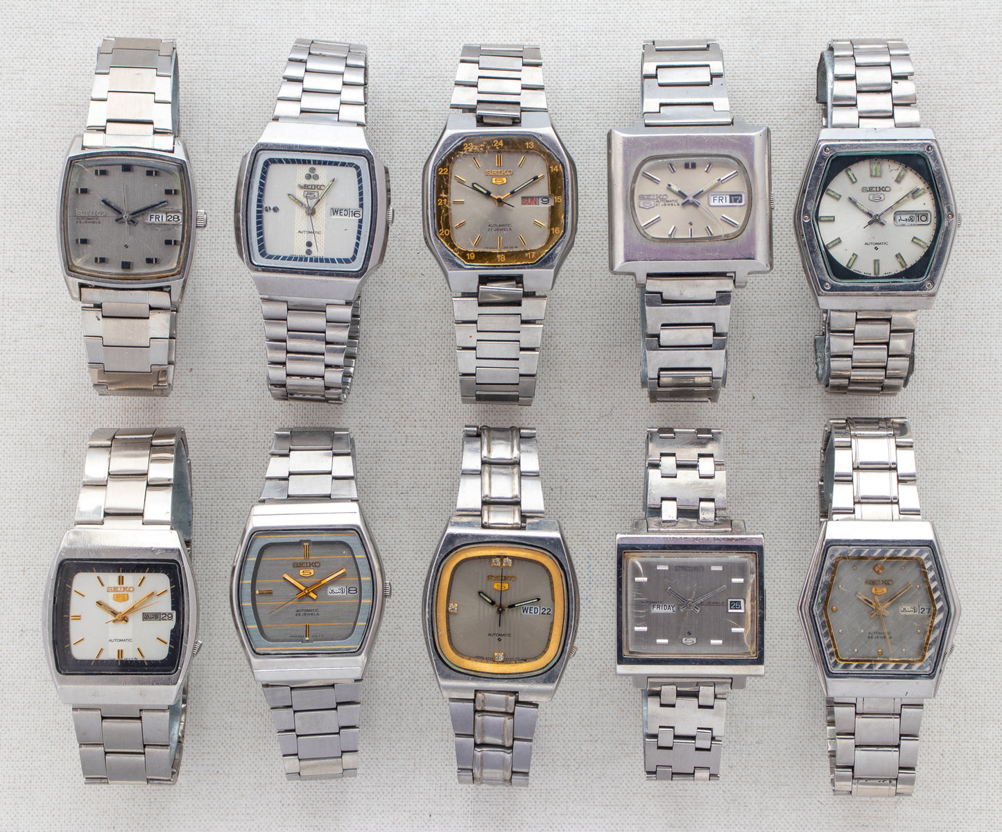 Vintage Seiko Automatic Silver & Grey Dials | TV & Cushion Cases | Refs: 5606-5000, 6309-5490, 7019-520B, 6119-5401, 6309-615A, 7009-5760, 6349-5080, 6309-5180, 6119-5000, 6349-5420