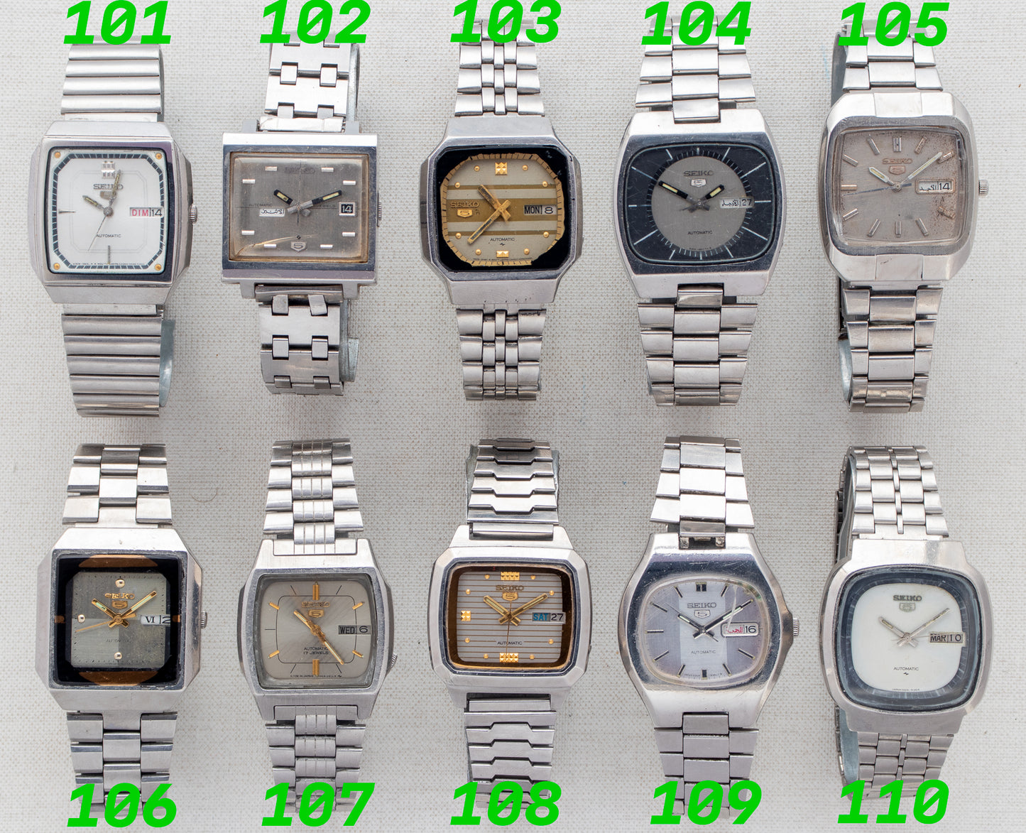 Vintage Seiko 5 Automatic Silver & White Dials | TV Cases | Refs: 6309-7320, 6119-5000, 7009-5330, 6309-6010, 6319-5050, 6309-5450, 7009-5862, 7009-592J, 6309-5320, 7009-5110