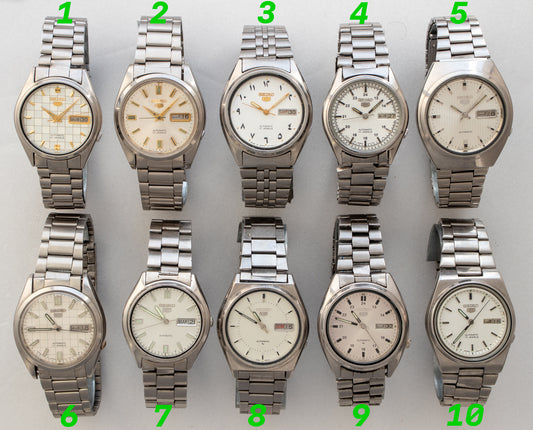 Vintage Seiko 5 Automatic Watch Collection White & Silver Dials 7019-6081, 7009-4040, 7009-3181, 7009-6001, 7009-8760, 7009-876J, 6309-7320, 7009-816J | Rare JDM Timepieces