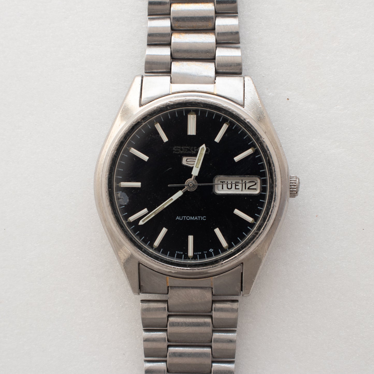 Vintage Seiko 5 Automatic Black Dial Silver Accents 6309-720B Men's Watch, Mint
