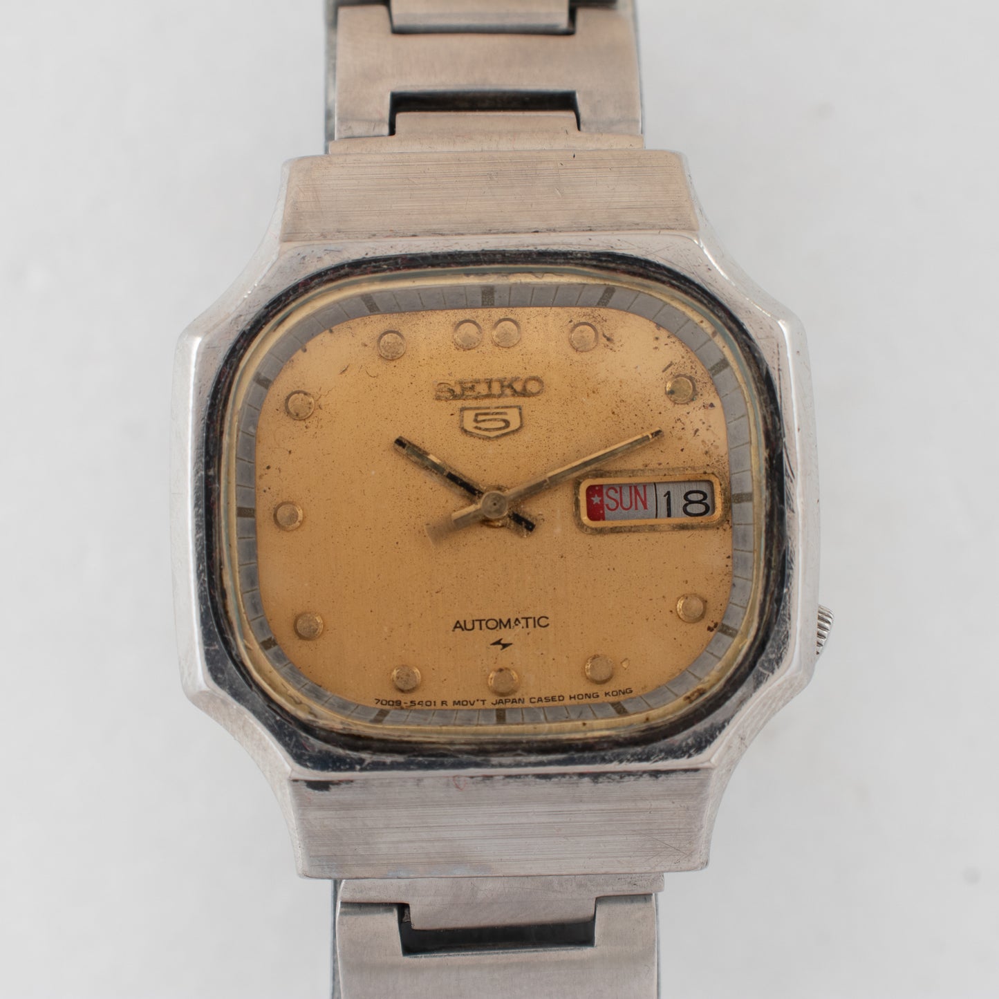 Vintage Seiko 5 Automatic Hexagonal Case 7009-529B Champagne Patina Dial Watch