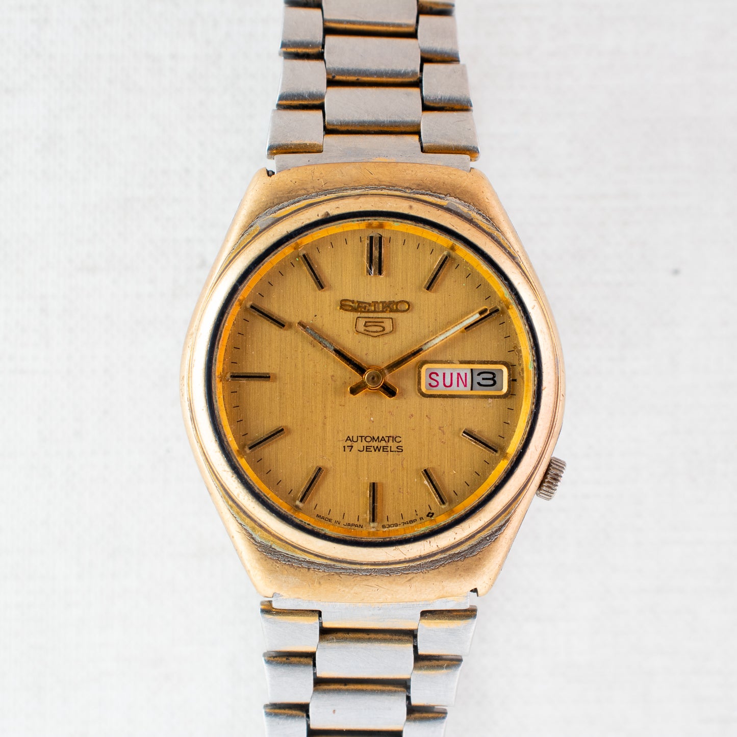 Vintage Seiko 5 Automatic Men's Watch | Gold Dial 6309-7330 English/Arabic Day