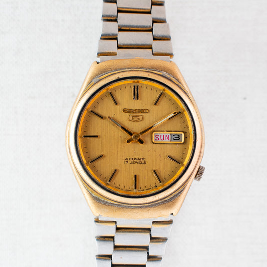 Vintage Seiko 5 Automatic Men's Watch | Gold Dial 6309-7330 English/Arabic Day