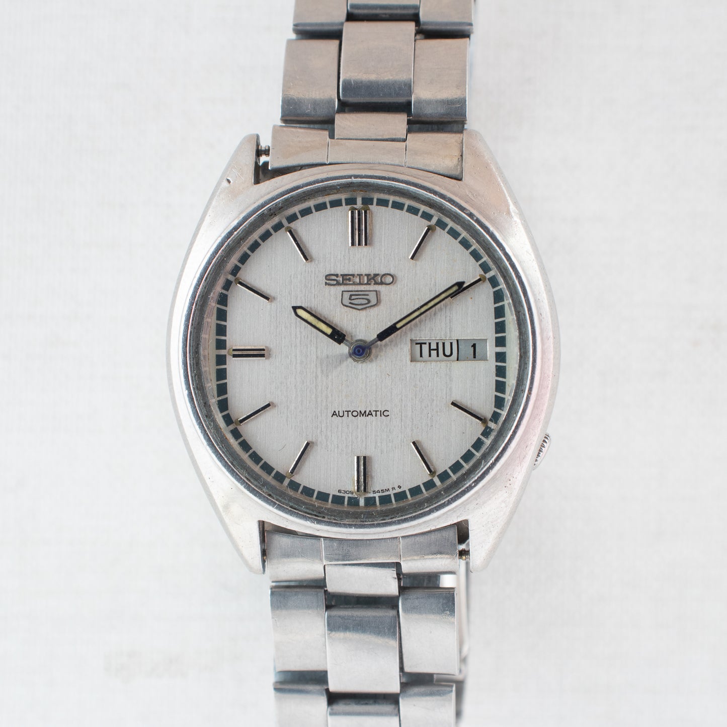 Vintage Seiko 5 Automatic Men's Watch 6309-5600, Texture Silver Dial Day/Date