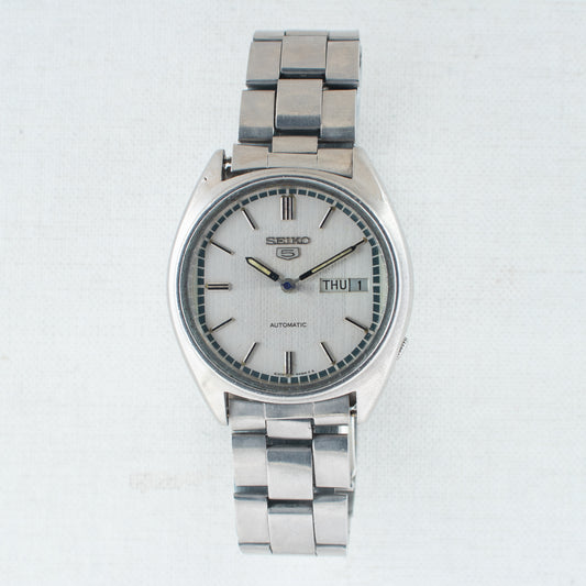 Vintage Seiko 5 Automatic Men's Watch 6309-5600, Texture Silver Dial Day/Date