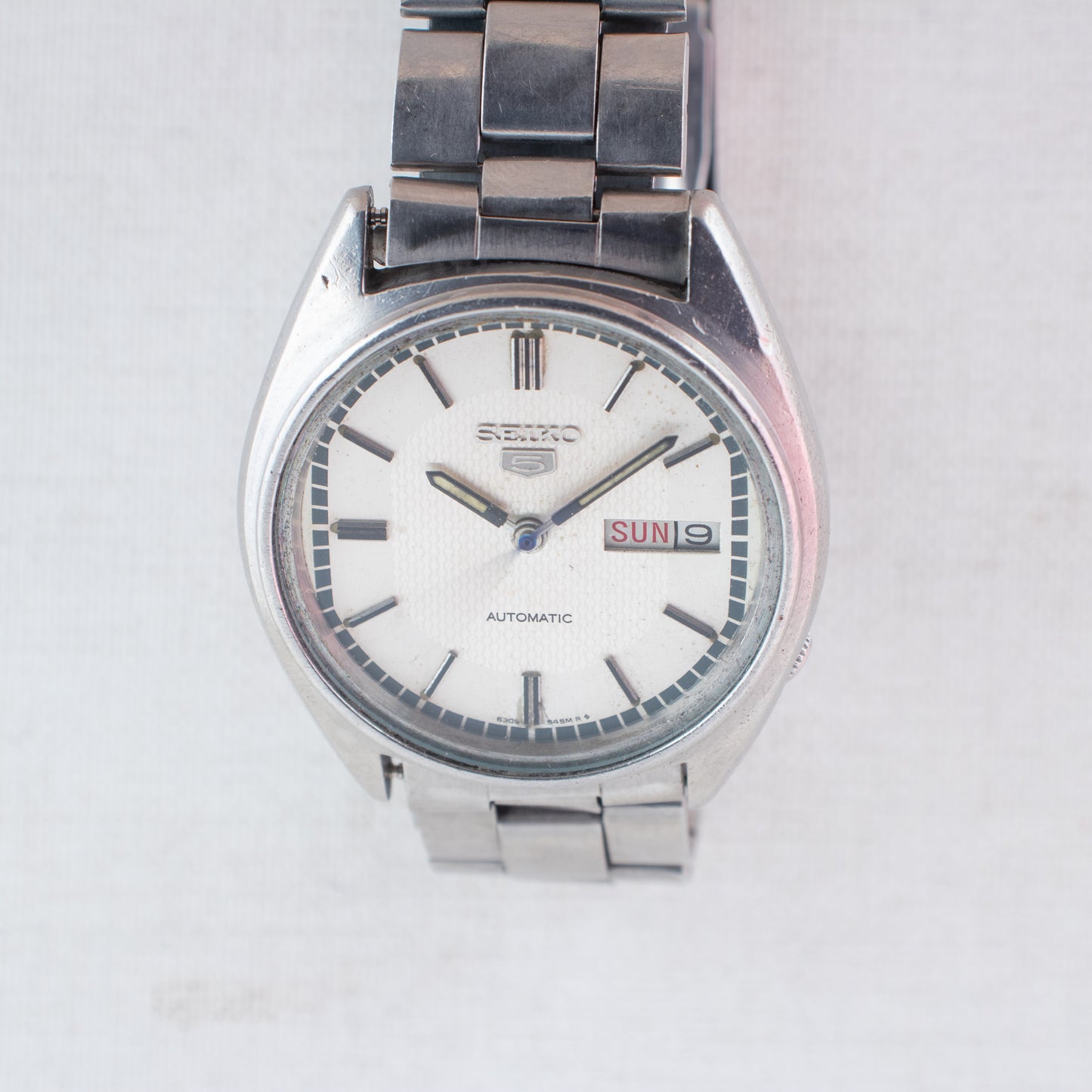 Vintage Seiko 5 Automatic Men's Watch 6309-5600, Texture Silver Dial Day/Date