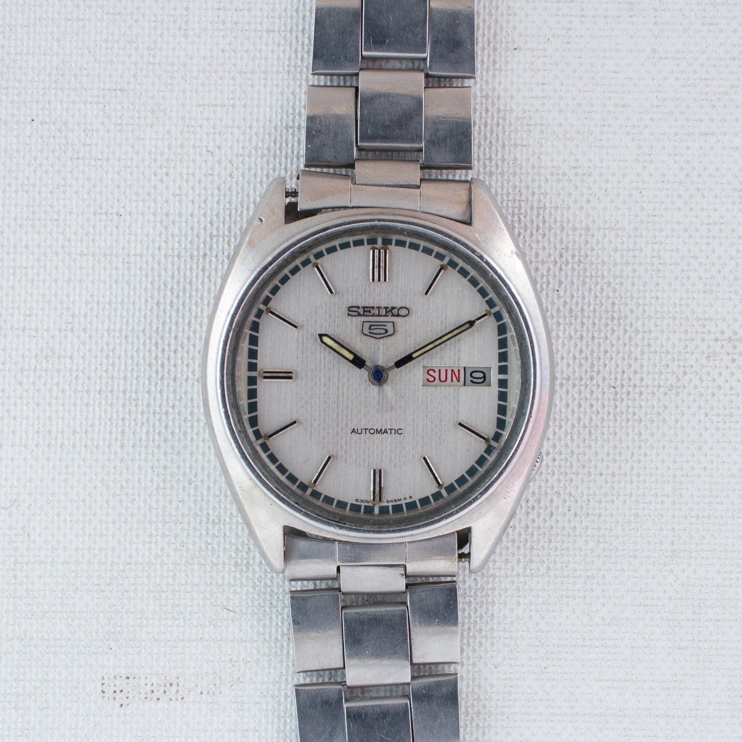 Vintage Seiko 5 Automatic Men's Watch 6309-5600, Texture Silver Dial Day/Date
