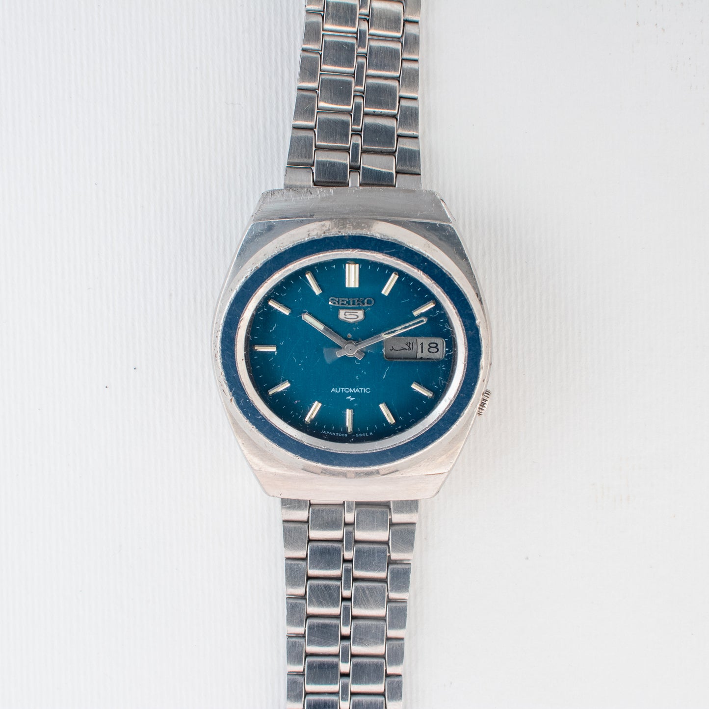 Vintage Seiko 5 Automatic Men's Watch 7009-5240 Dark Blue Dial Arabic Day Rare